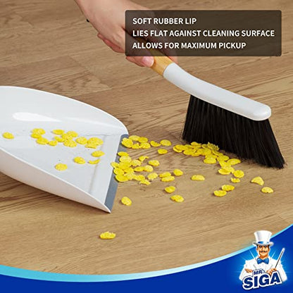 MR.SIGA Dustpan and Brush Set, Portable Cleaning Brush and Dustpan Combo with Bamboo Handle, White, 1 Set - color: White