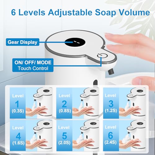 OHIFAST 2 Pack Automatic Foaming Soap Dispenser Touchless, USB Rechargeable Smart Hand Soap Dispenser, 6-Level Adjustable, 12.8oz/380mL Wall Mount for Bathroom Kitchen Dish Soap-White - color: White, style: 2 Pack Foam