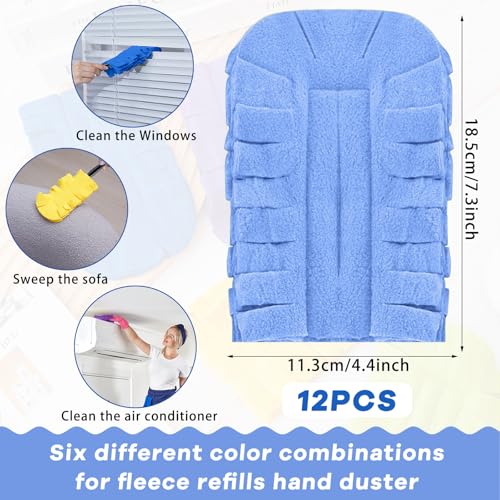 Zubebe 12 Pcs Duster Refill Reusable Fleece Duster Refills Feather Flat Dusters Multi Surface Washable Cleaning Pads Tools for Home, Blinds, Car, Pet, Furniture, Fans (Bright Color) - color: Bright Color