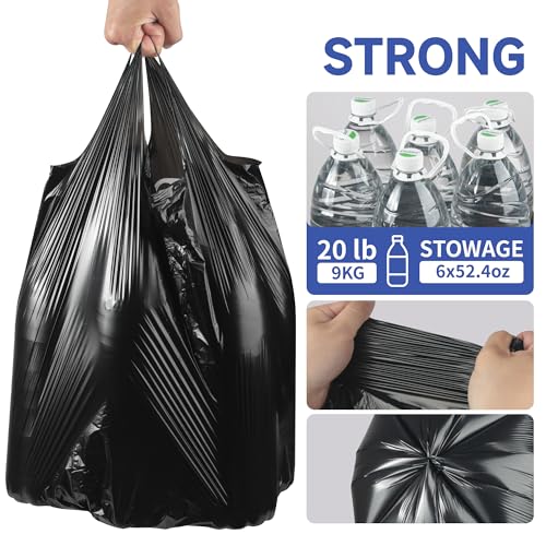 Small Trash Bags with Handles - Ocean Plastic Upcycling - Plastic Garbage Bags, Can Bin & Waste Basket Liner for Kitchen, Bathroom, Office and Pets,4 Gallon 200 Count Black - color: 4Gal Black, size: 1 DISPENSER BOX