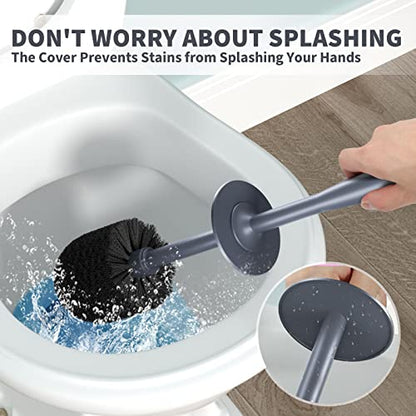 Toilet Brush, Toilet Bowl Brush with Extra Long Handle Durable Bristles Toilet Scrubber and Covered Holder for Toilet Brush Set for Bathroom Cleaning (Gray, 1 Set) - color: Gray
