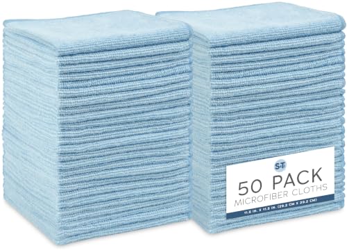 S&T INC. Microfiber Cleaning Cloth, Bulk Microfiber Towel for Home, Reusable and Lint Free Cloth Towels for Car, Light Blue, 11.5 Inch x 11.5 Inch, 50 Pack - size: 50 Pack