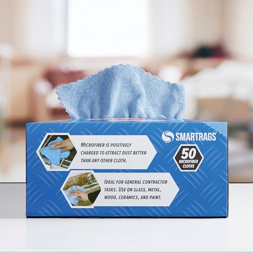 Arkwright Smart Rags Microfiber Cleaning Cloths, Pack of 50 in a Box, Lint Free 180 GSM Reusable Towels for Auto, Office and Household Cleaning, 12 x 12 in, Blue - color: Blue, size: 12 x 12 in