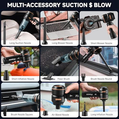 Handheld Vacuum Cordless, Car Vacuum Cleaner with Brushless Motor, Strong Suction Vacuum & Compressed Air Dusters with LED Light, Wireless Mini Portable Hand Vacuum Blower for Home, Pet (Black)