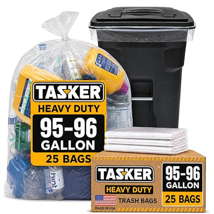 Tasker 95-100 Gallon Clear Trash Bags Heavy Duty | 25 Bags | Extra Large 96 Gallon Trash Bags Large Clear Can Liners, Large 90 Gal, 95 Gal, 96 Gal,100 Gallon Heavy Duty Trash Can Liners - size: 25 Count (Pack of 1)