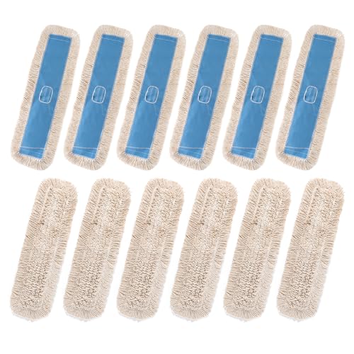 Matthew Cleaning 36'' Industrial Strength Cotton Dust Mop Refill Washable Replacement Heads for Residential & Commercial Use Fit Standard Dust Mop Frames, Hardwood, Concrete Floors Blue&White 12 Pack - color: Blue&white, size: 36'' 12 Pack