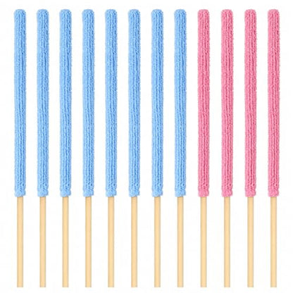 12 Pcs Microfiber Detail Duster Sticks, Mini Cleaning Tool for Crevices, Car Vents, Fan Blades, Window Blinds, and Small Spaces (Blue & Pink)