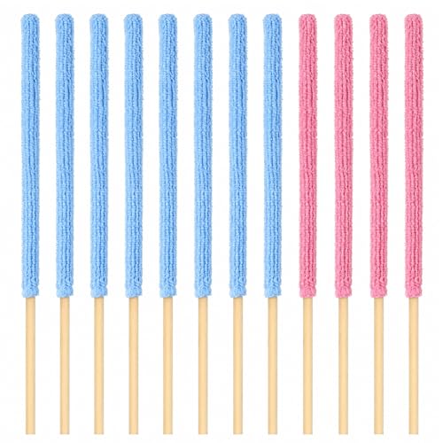 12 Pcs Microfiber Detail Duster Sticks, Mini Cleaning Tool for Crevices, Car Vents, Fan Blades, Window Blinds, and Small Spaces (Blue & Pink)