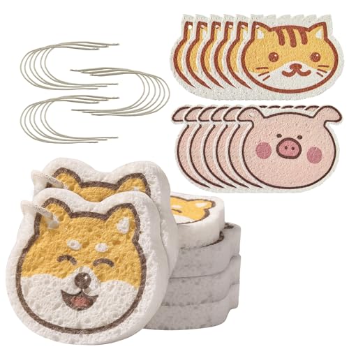 JOYMOOP Cartoon Kitchen Sponge, Non-Scratch Sponges for Dishes, Natural Cellulose Sponges for Cleaning, Reusable Sponge for Household Cleaning - 18 Pcs Mixed Pattern (Kitten, Doggy and Piggy) - color: Mixed Cartoon [18 Pcs]