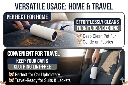 Extra Sticky Lint Roller for Pet Hair (600 Sheets) — 6-Pack, Straight-Cut Sheets, Ergonomic Navy Handles — Cat & Dog Hair Remover for Clothes, Furniture & Car - size: 6 Packs