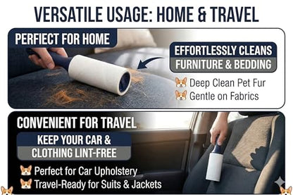 Extra Sticky Lint Roller for Pet Hair (600 Sheets) — 6-Pack, Straight-Cut Sheets, Ergonomic Navy Handles — Cat & Dog Hair Remover for Clothes, Furniture & Car - size: 6 Packs