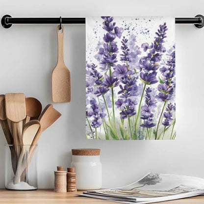 Lavender Dragonfly Flower Kitchen Dish Towels Set of 3, Soft Lightweight Microfiber Absorbent Hand Towel Purple Plant Tea Towel for Kitchen Bathroom 18x28in - size: 3PCS-18x28in(45x75cm)