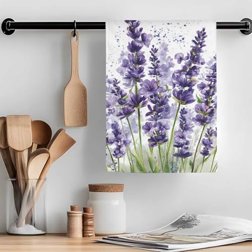 Lavender Dragonfly Flower Kitchen Dish Towels Set of 2, Soft Lightweight Microfiber Absorbent Hand Towel Purple Plant Tea Towel for Kitchen Bathroom 18x28in - size: 2PCS-18x28in(45x75cm)