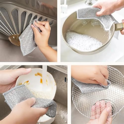 AUGHAD 12 Pcs New Upgrade Steel Wire Dishcloth,Non Scratch Wire Dishcloth for Wet and Dry Use,Powerful Cleaning Non-Scratch Wire Dishcloth Rag for Cookware, Sinks, Dishes, Stove Tops