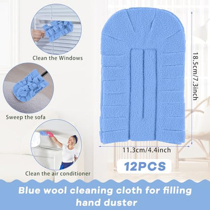 Zubebe 12 Pcs Duster Refill Reusable Fleece Duster Refills Feather Flat Dusters Multi Surface Washable Cleaning Pads Tools for Home, Blinds, Car, Pet, Furniture, Fans (Blue) - color: Blue