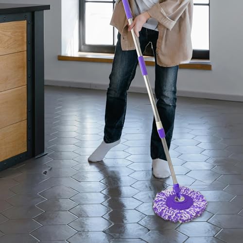Spin Mop Replacement Handle, 47.6-inch 360 Degrees Rotating Telescopic Replacement Mop Stick with a Robust Stainless Steel Disc for Spin Mop Bucket Cleaning System (Stainless Steel Disc,Purple) - color: Purple, style: Stainless Steel