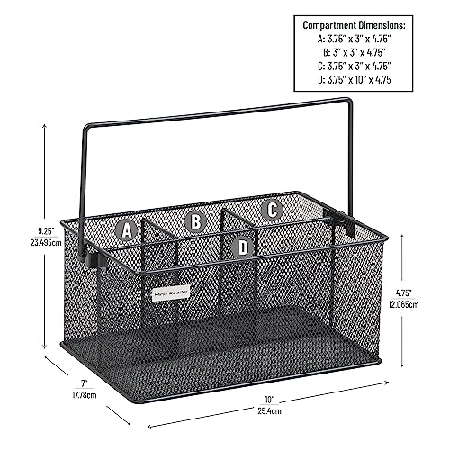 Mind Reader Multi-purpose Storage Caddy with Handle, Desktop Organizer, Cutlery Holder, 4 Compartments, Metal Mesh, Gray - color: Gray