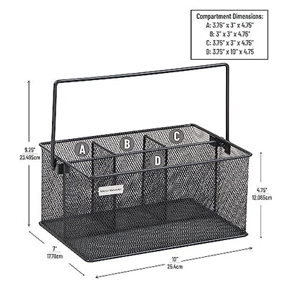 Mind Reader Multi-purpose Storage Caddy with Handle, Desktop Organizer, Cutlery Holder, 4 Compartments, Metal Mesh, Gray - color: Gray