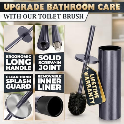 Graphite Metallic Stainless Steel Toilet Brush and Holder Set - Toilet Bowl Brush and Holder with Splash Cover, Sturdy Bristles, Corrosion & Scratch Resistant - Elegant Design, Effective Deep Cleaning - color: Graphite