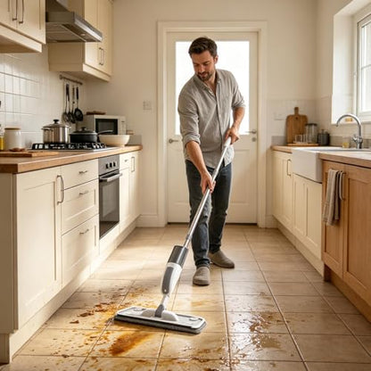 Wet Dry Mop - Spray Cleaning System, Floor Dust Remover, Washable Pad Design, Easy Handle Control, Bedroom Kitchen Use, Apartment Tile Cleaning, Laminate Floor Care Enhancing Cleaning During