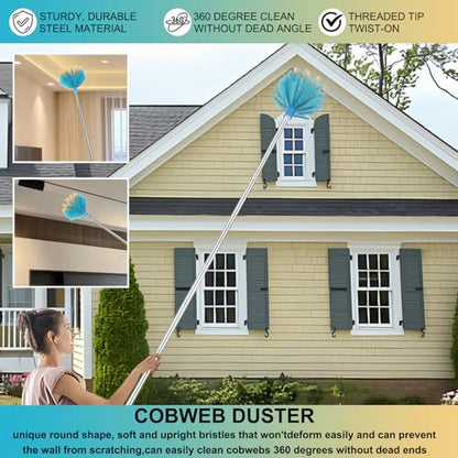 Cobweb Duster with Extension Pole，Medium Stiff Bristles Cobweb Duster Head ，Adjustable from 28 to 56 inches Long Duster for High Ceilings, Suitable for Ceilings, Walls, Indoor Outdoor Environments