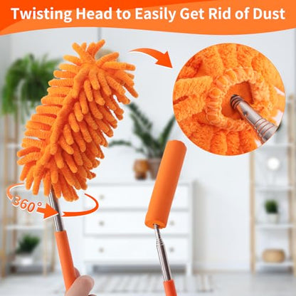 Mini Duster for Cleaning, 360° Bendable Hand Dusters with Extension Pole, Washable Small Duster for Car Interior, Office, Furniture - color: 3 Pack Blue Grey Purple