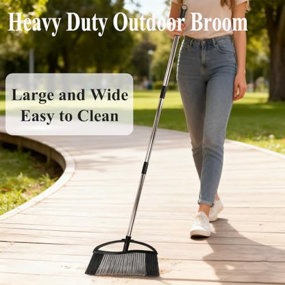 3 Pack Wide Heavy Duty Angle Broom - Stiff Bristle Outdoor Brooms for Sweeping Patio, Garden, Garage, Yard (Black, Yellow, Green) - color: Black, Yellow, Green
