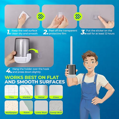 Silicone Toilet Brush, L-Shaped Toilet Brush and Holder Set, Bathroom Toilet Brush with Long Non-Slip Handle, Wall Mounted or Floor Standing Design, for Home and RV Use - size: 2 Pack | L-Shaped Brush Head, Non-Slip Handle