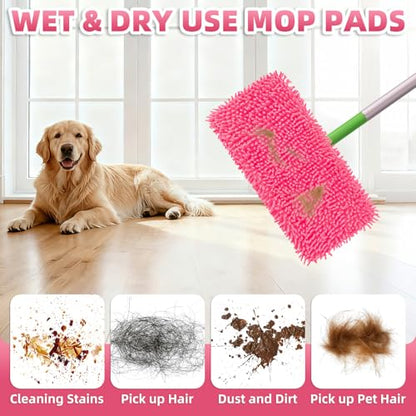 8 Pack Reusable Mop Pads Compatible with Swiffer Sweeper Mop, Wet and Dry Chenille Sweeping Cloths, Washable Pads Refill, Microfiber Pads for Multi-Surface/Hardwood Floor Cleaning (Pink) - color: Pink