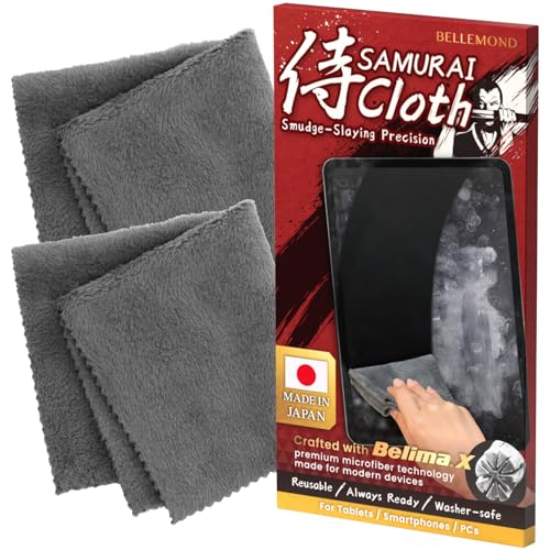 BELLEMOND「Samurai Cloth」Japanese Microfiber Cleaning Cloth | Washable, Reusable, Lint Free Cloth for Phones, Laptops, Lenses, Screens & Electronics | Made in Japan | Large | 2 Pack - size: 2 Set - Large: 13” × 13”