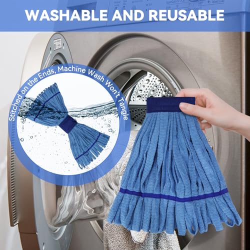 Heavy Duty Commercial Mop Head Replacement Microfiber Tube Mop Heads for Floor Cleaning: 3 Packs Looped End Wet Mop Head Refill for Home Commercial Industrial Use (Blue) - color: Blue-3pack