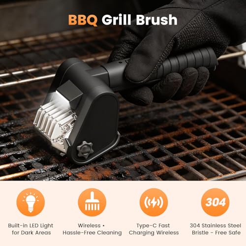 Electric Grill Brush, Electric Grill Cleaner Brush for Outdoor Grill, Cordless Rechargeable BBQ Grill Cleaning Brush, 450 RPM Power Barbecue Grill Brush, Motorized Grill Brush with Built-in LED Light