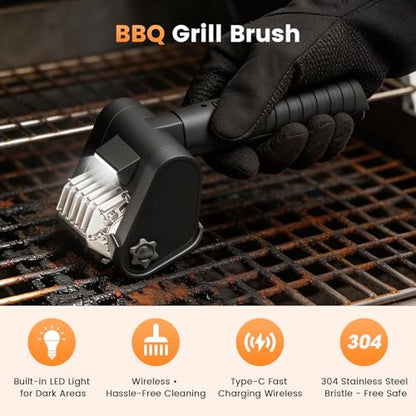 Electric Grill Brush, Electric Grill Cleaner Brush for Outdoor Grill, Cordless Rechargeable BBQ Grill Cleaning Brush, 450 RPM Power Barbecue Grill Brush, Motorized Grill Brush with Built-in LED Light