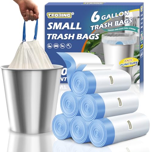 Medium 6 Gallon Trash Bags Drawstring,1.1 Mil,Unscented,120 Count | Tear-Free,Leakproof,Strong Garbage Can Liners,White,Fit 18 - 23 Liter Waste Bins,for Bathroom Office Kitchen Everyday Use - color: 6gal-120