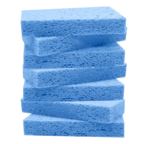 Large Cellulose Sponges, Kitchen Sponge for Dish, Thick Heavy Duty Scrub Pads, Non-Scratch Scrubber for Household/Cookware/Bathroom/Office/Boat 5.5" x 3" x 1" (7 Pack) Blue - color: Blue