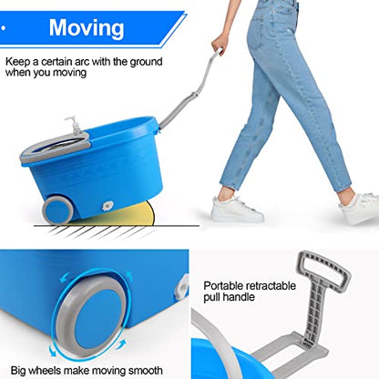 Spin Mop & Bucket, 360 Spinning Mop Bucket Kit, Stainless Steel Bucket Wringer Set, Plus 3 Replacement Head Refills, 360 Spinning Mopping System, 61" Extended Handle for Floor Cleaning (Blue) - color: Blue-2