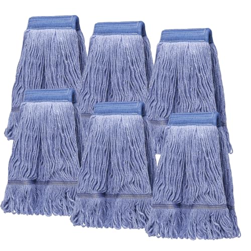 6Pack Heavy Duty Commercial Looped End Cotton Mop,String Cotton Mop Refill Heads Wet Industrial Blue Cotton Looped End String Head Refills, Heavy Mop Replace Head,for General and Floor Cleaning - color: Light Blue