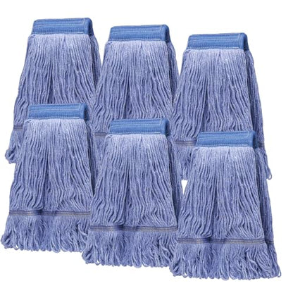 6Pack Heavy Duty Commercial Looped End Cotton Mop,String Cotton Mop Refill Heads Wet Industrial Blue Cotton Looped End String Head Refills, Heavy Mop Replace Head,for General and Floor Cleaning - color: Light Blue