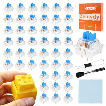 120 Pcs Blue Mechanical Keyboard Switches, 3 Pin Clicky Tactile Switches, Mechanical Keyboard Switches for 3D Printing, DIY 3D Print Clicker, Includes Keycap Puller, Cleaning Brush and Cloth