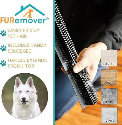 FURemover Pet Hair Removal Rubber Broom, 58" Telescopic Handle - size: 58" Telescopic Handle