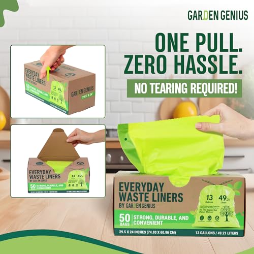 Biodegradable 13-Gallon Kitchen Waste Bags (50-Pack) | Strong, Heavy-Duty Tall Trash Bags w/Drawstring | Fits Most Standard 13-Gallon (49.21 L) Cans | Eco-Friendly D2W, 30 Microns Thick, 29.5" x 24" - style: 13-Gallon Bags (50-Pack)