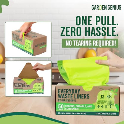 Biodegradable 13-Gallon Kitchen Waste Bags (50-Pack) | Strong, Heavy-Duty Tall Trash Bags w/Drawstring | Fits Most Standard 13-Gallon (49.21 L) Cans | Eco-Friendly D2W, 30 Microns Thick, 29.5" x 24" - style: 13-Gallon Bags (50-Pack)
