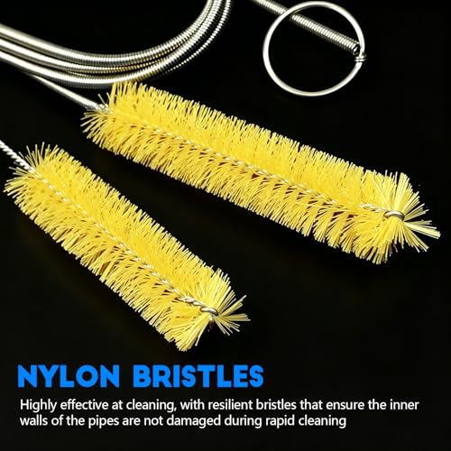 2PCS Flexible Long Drain Brush, 78 Inch Nylon Stainless Steel Tube Cleaning Brush, Slim Long Hose Pipe Cleaning Tool for Auto Sunroof Drain Hole, Car Fridge, Kitchen Sink (Single End-Yellow) - color: Single End-yellow