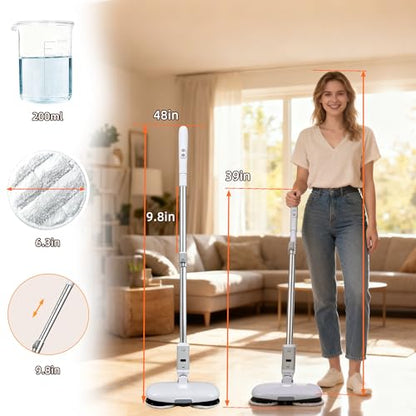 GOBOT Cordless Electric Spray Mop with High-Speed Motor, Enhanced Cleaning Power, Durable Material, LED Headlight, 300 mL Tank, Dual-Spinning Pads for Hardwood, Tile & Laminate（Blue）