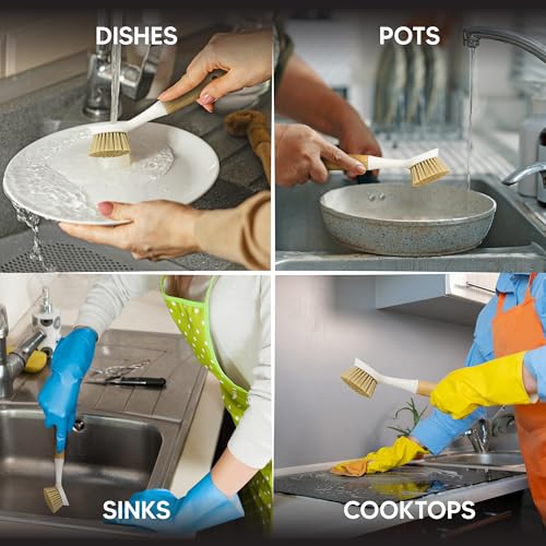 HIC Kitchen Dish Scrubbing Brush, Bamboo with Non-Scratch Bristles, Set of 2 - style: Dish Scrubber Brush, Set/2