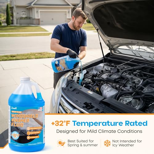 ZeroR® Windshield Washer Fluid, Ready to Use, +32°F Formula for Streak-Free Automotive Glass, Bug Splatter & Road Grime | Made in USA | 128 fl oz (1 Gallon) - size: 128 Fl Oz (Pack of 1)