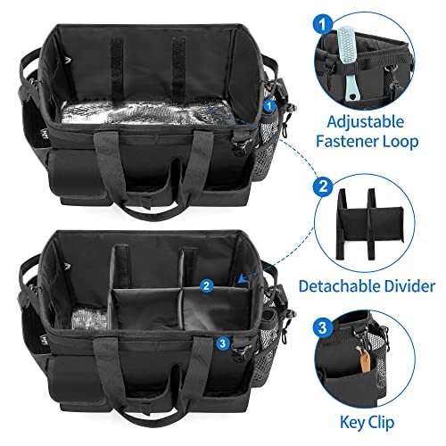 LoDrid Large Wearable Cleaning Caddy Bag with Detachable Divider, Cleaning Supply Tote with Handles, Organizer with Adjustable Shoulder Strap for Cleaners & Housekeepers, Black - color: Black