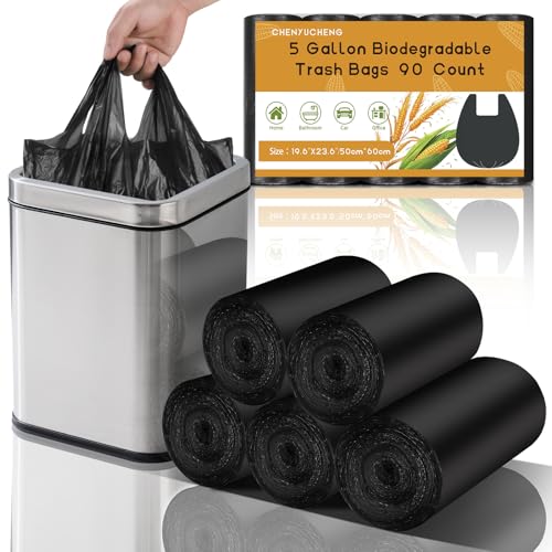 5 Gallon Black Trash Bags With-Handles - Small Garbage Bags 90 Count 18 Liter Recycling Unscented Compostable Biodegradable Waste Basket Liners Bathroom Kitchen Office Strong Thick Chenyucheng - style: 5gallon Black 90 Count