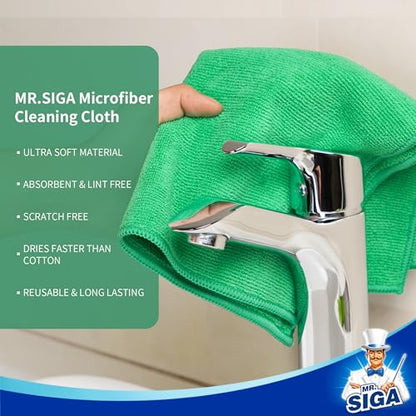 MR.SIGA Microfiber Cleaning Cloths, All-Purpose Microfiber Towels, Streak Free Cleaning Rags, Pack of 12, Green, Size 32 x 32 cm(12.6 x 12.6 inch) - size: 12.6 x 12.6 inch