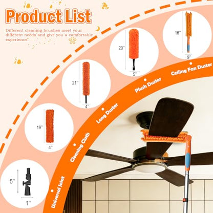 LAANPOLE 30FT Reach Ceiling Fan Cleaner Duster, Fan Blade Cleaner Kit with 5-24FT Extension Pole, Microfiber Duster & Replaceable Cleaning Cloth for Blades, Ceiling, Furniture - size: 24FT